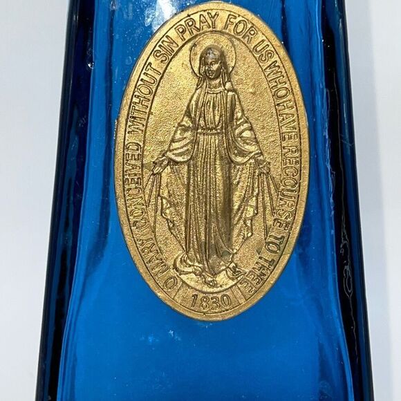 180 Mary Plaque Vase Tall Square Blue With Flared Top O Mary Conceived Without … - Picture 2 of 8